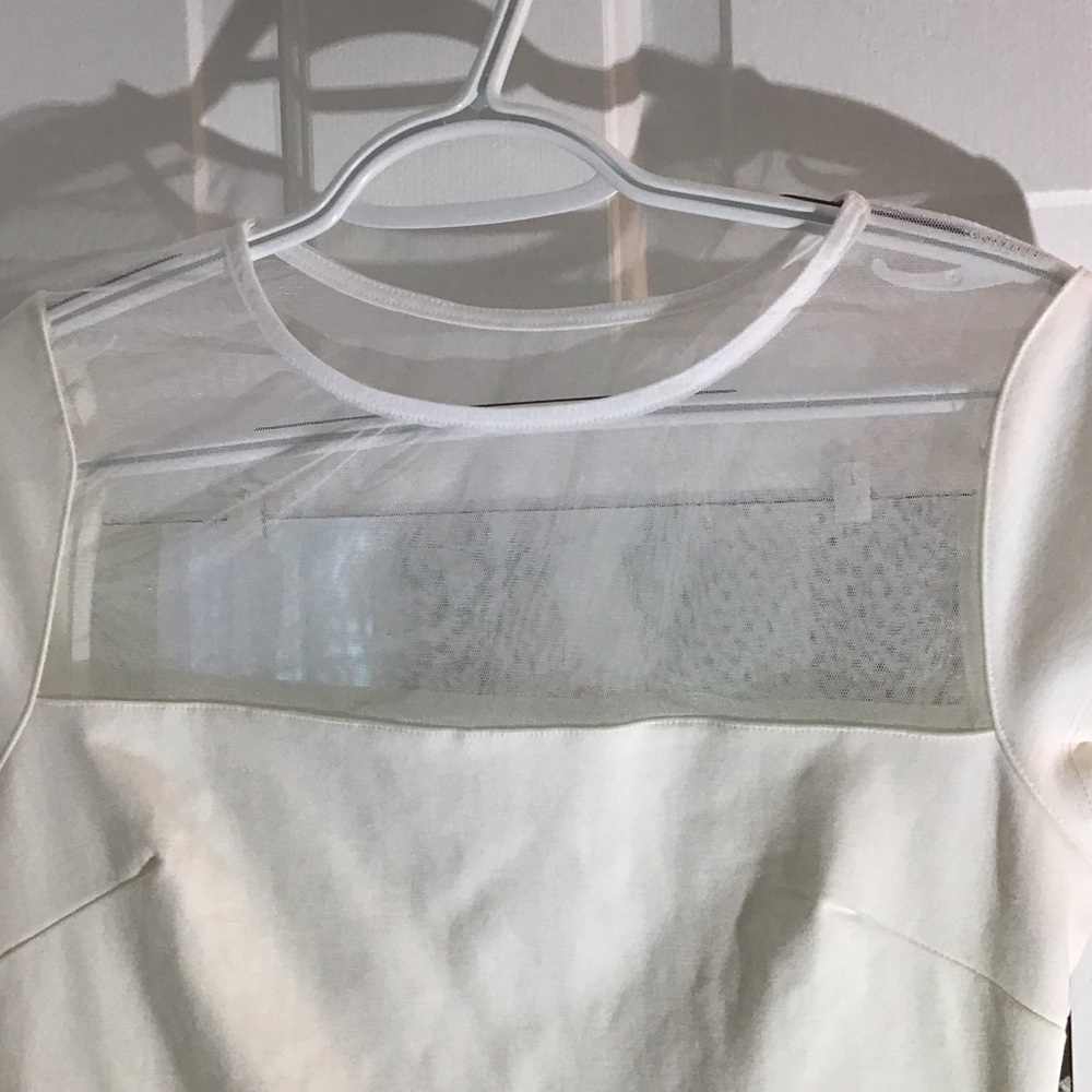 Lulu's light Cream Midi Dress ,mesh illusion neck . Classy elegant dress ,size L
